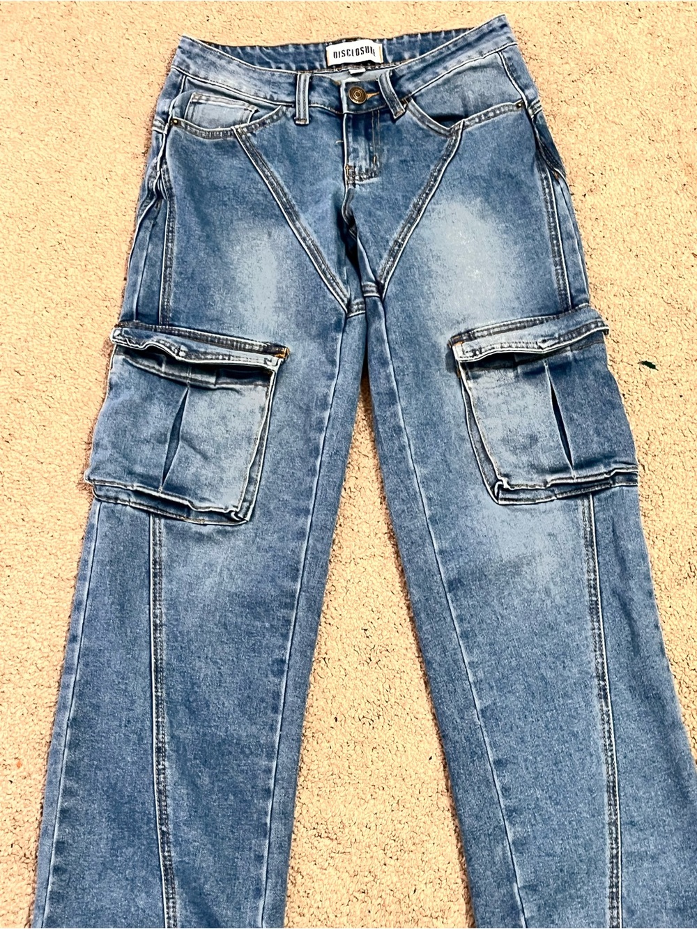 Men's Relaxed Cargo Jeans in Faded Blue by Biscisohn
